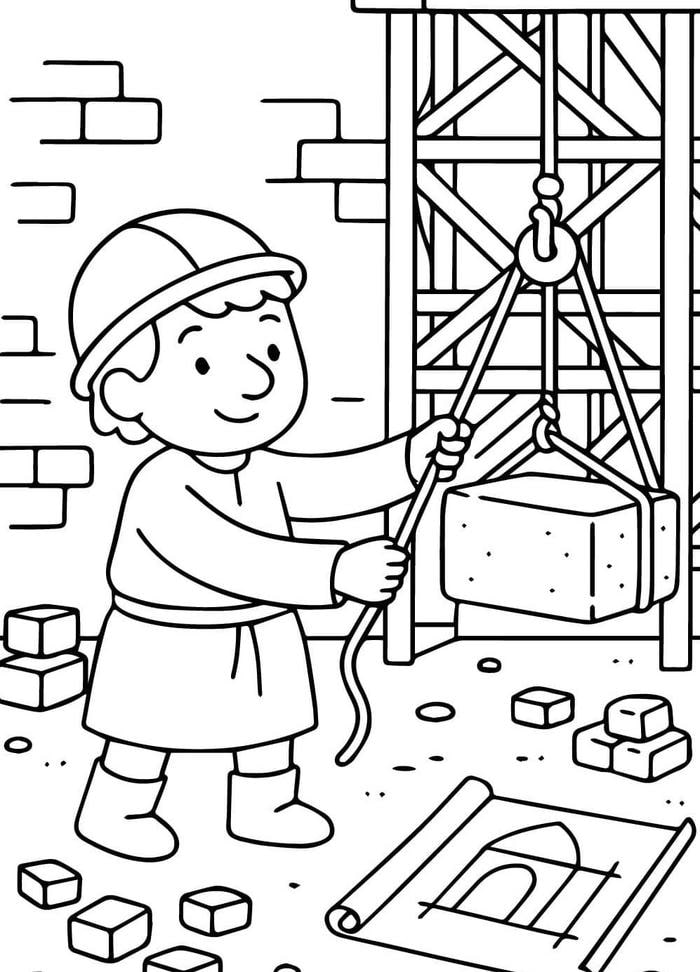 hình tô màu bác thợ xây đang khiêng gạch