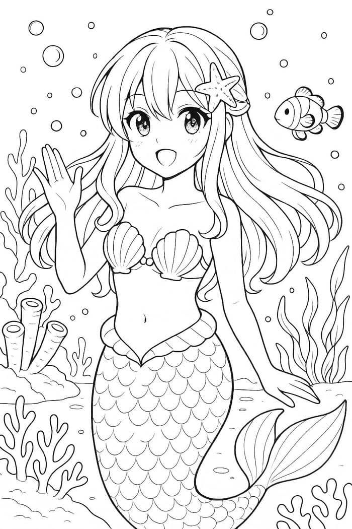hình tô màu bạn gái có đuôi cá