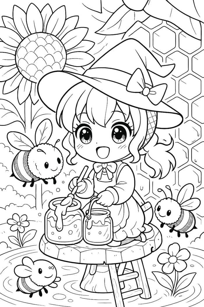 hình tô màu bạn gái lấy mật ong