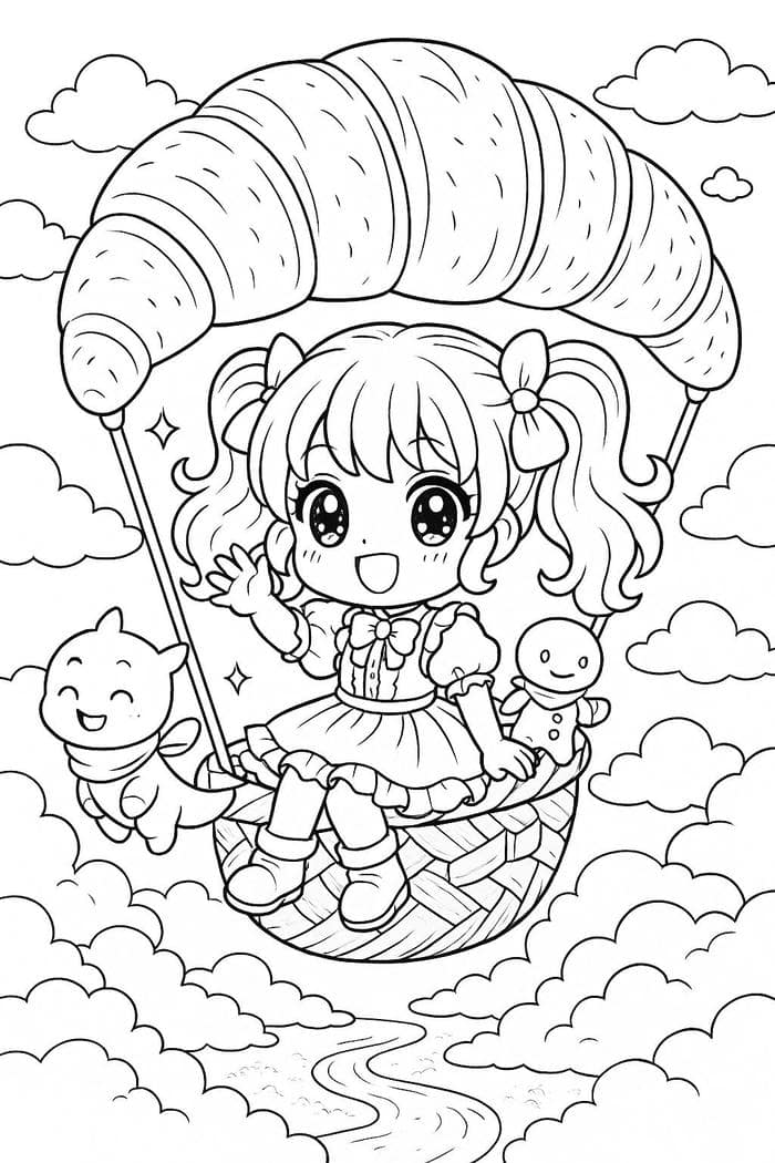 hình tô màu bạn gái ngồi khinh khí cầu