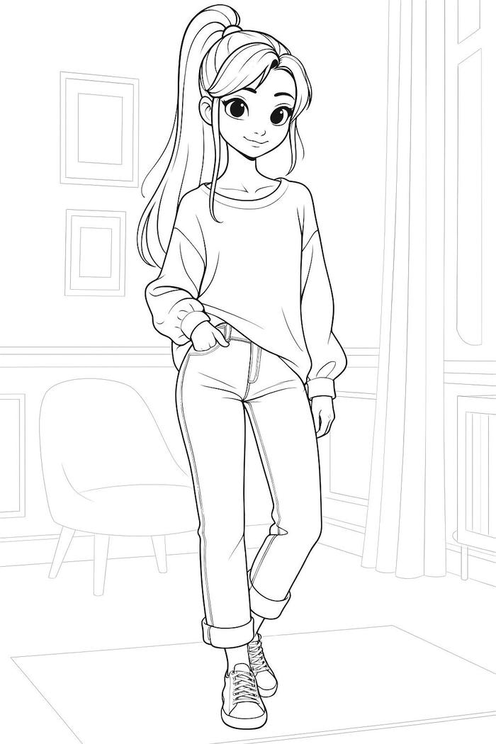 hình tô màu bạn gái tóc dài đẹp