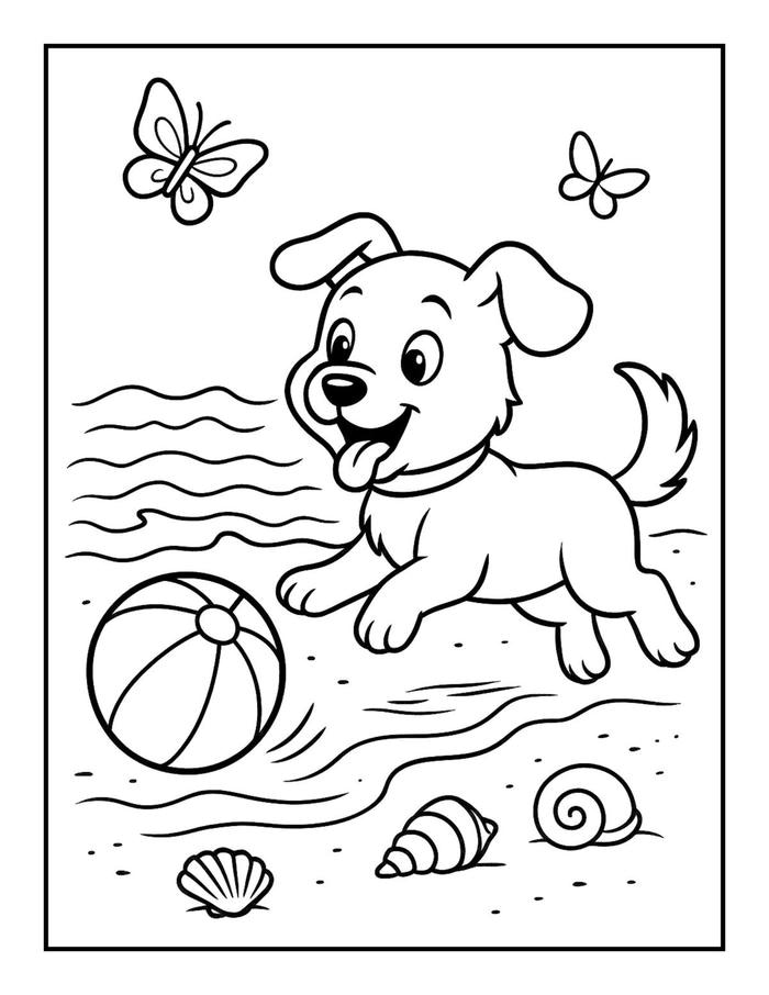 hình tô màu chó chơi đùa cùng quả bóng nhỏ