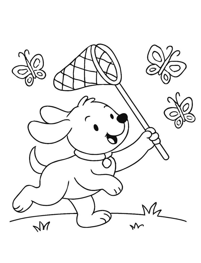 hình tô màu chó đang bắt bướm