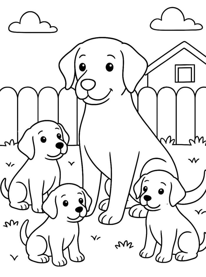 hình tô màu chó trong khu nhà