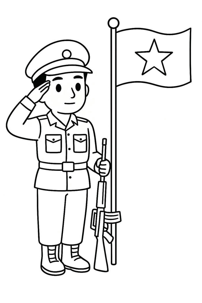 hình tô màu chú bộ đội cầm súng
