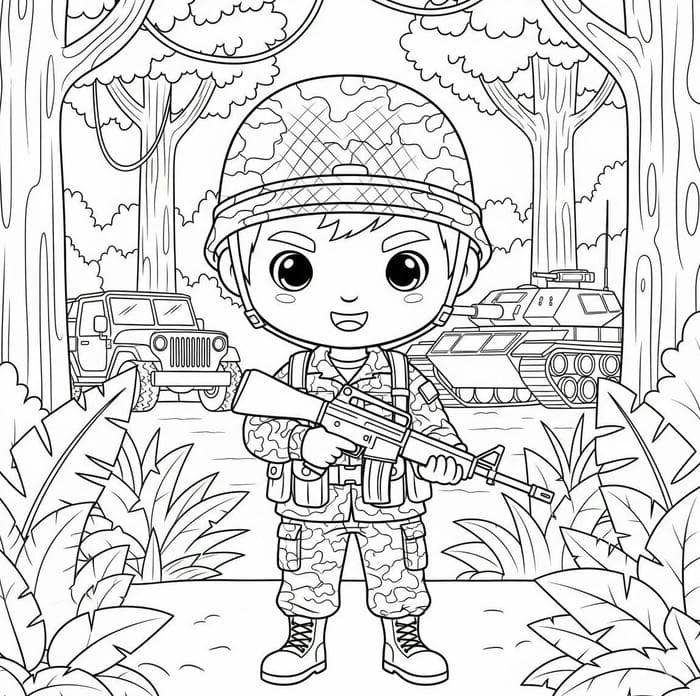 hình tô màu chú bộ đội dáng đứng oai