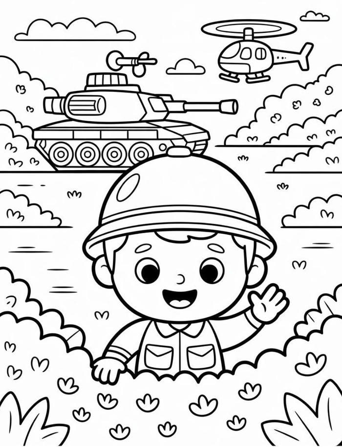 hình tô màu chú bộ đội đội mũ cối