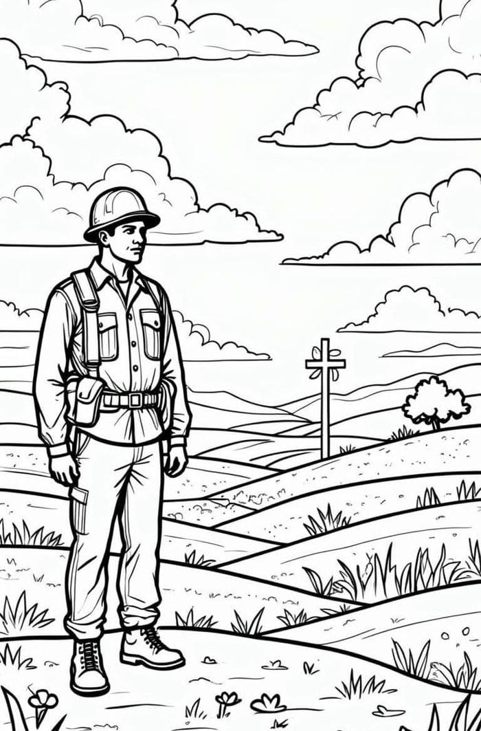 hình tô màu chú bộ đội gác biên giới