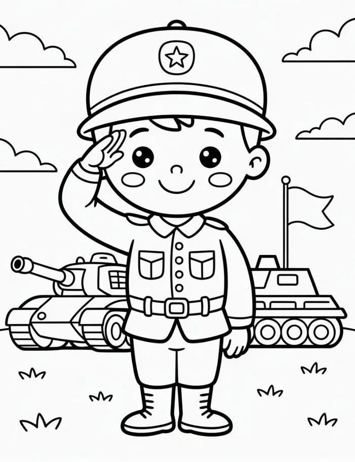 hình tô màu chú bộ đội mặc quân phục