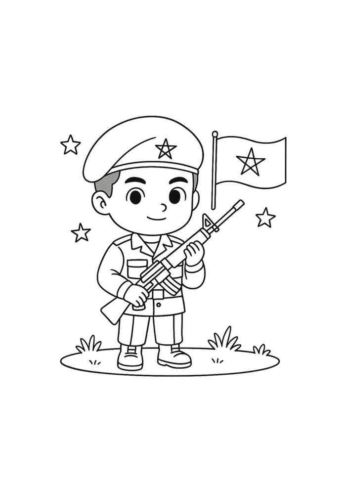 hình tô màu chú bộ đội phong thái nghiêm túc