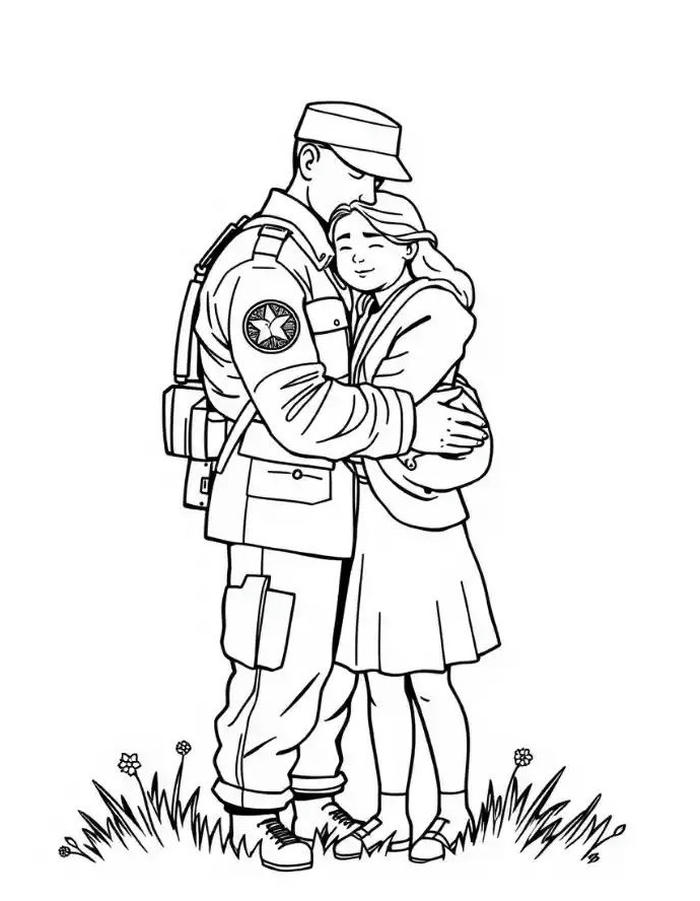 hình tô màu chú bộ đội và hậu phương