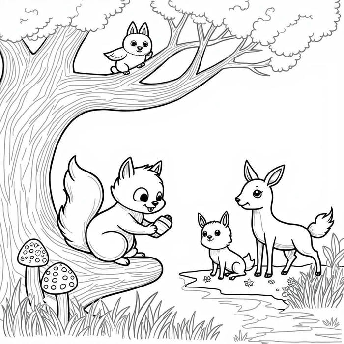 hình tô màu chú sóc đang ăn hạt dẻ