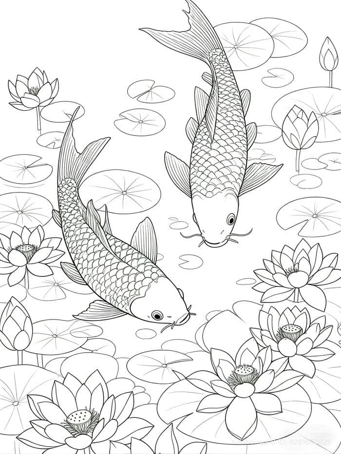 hình tô màu con cá trong hồ sen
