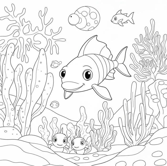 hình tô màu con cá và rặng san hô