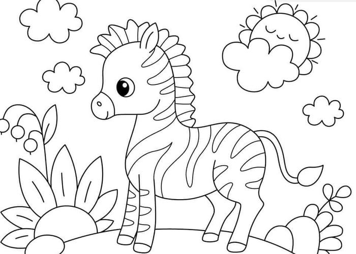 hình tô màu con ngựa vằn bên bìa rừng