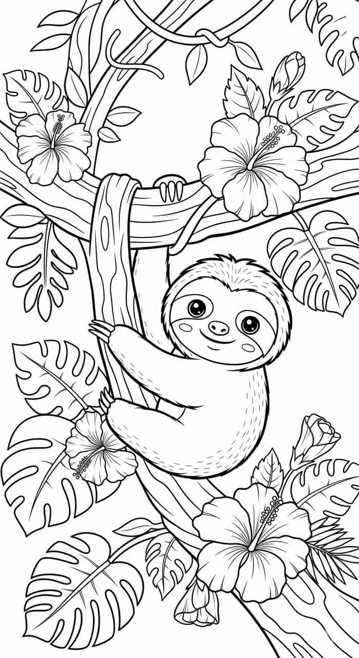 hình tô màu con vật con lười leo cây