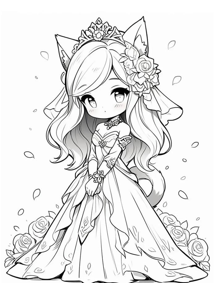 hình tô màu công chúa có tai mèo