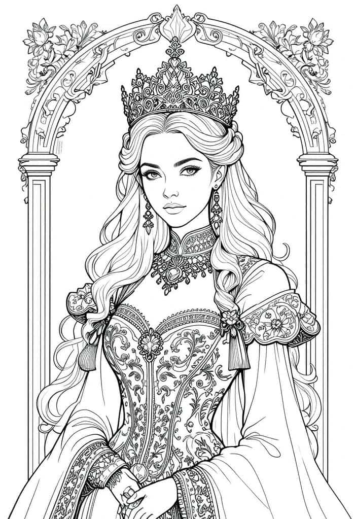 hình tô màu công chúa đeo vương miện quý