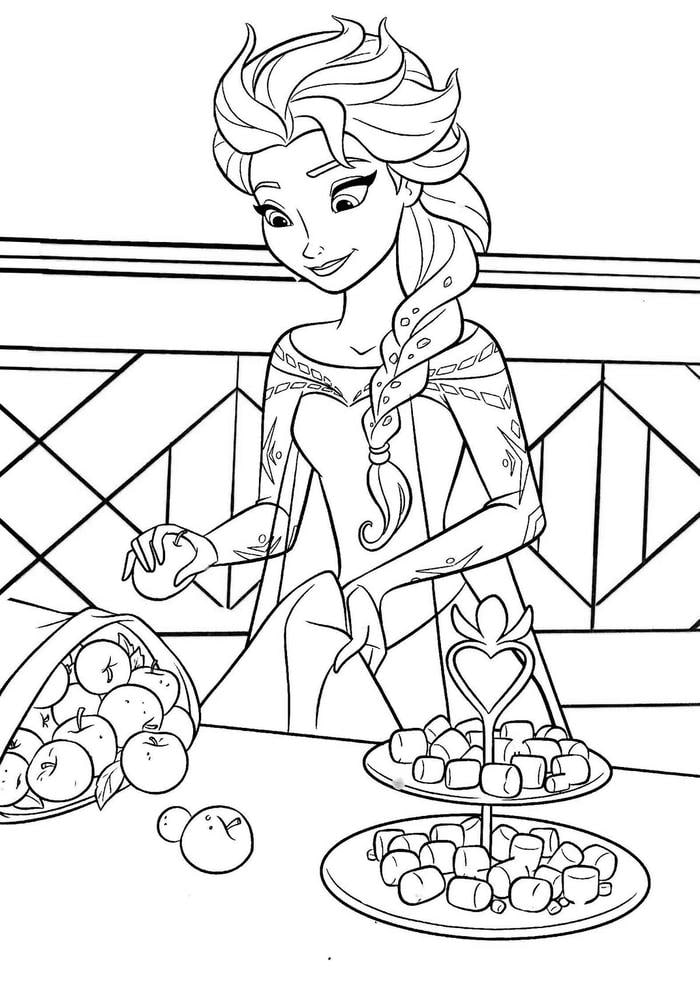 hình tô màu công chúa elsa ăn quả
