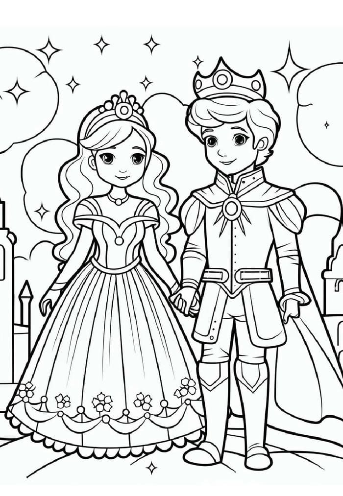 hình tô màu công chúa hoàng tử cực đẹp