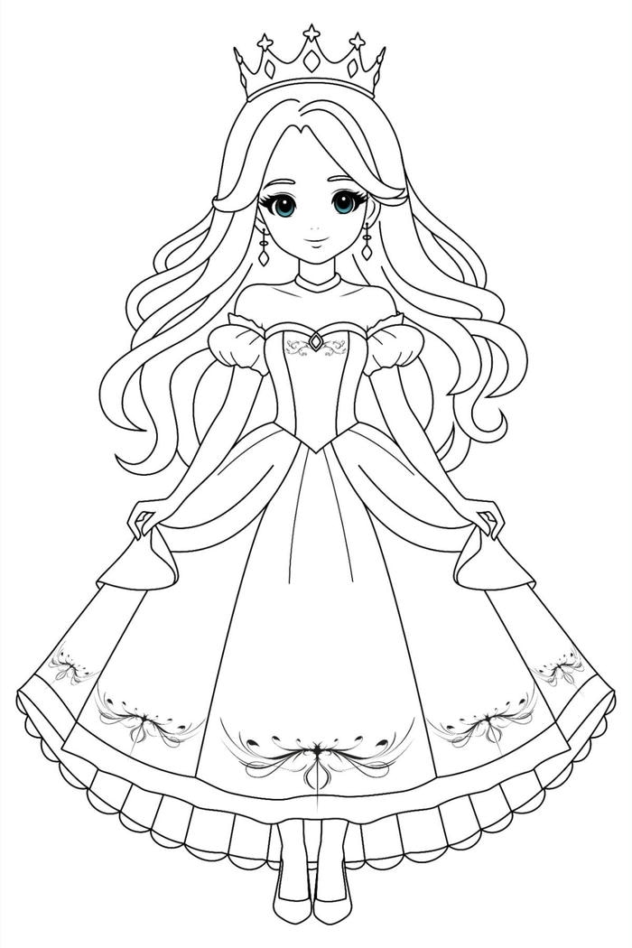 hình tô màu công chúa mặc váy xòe