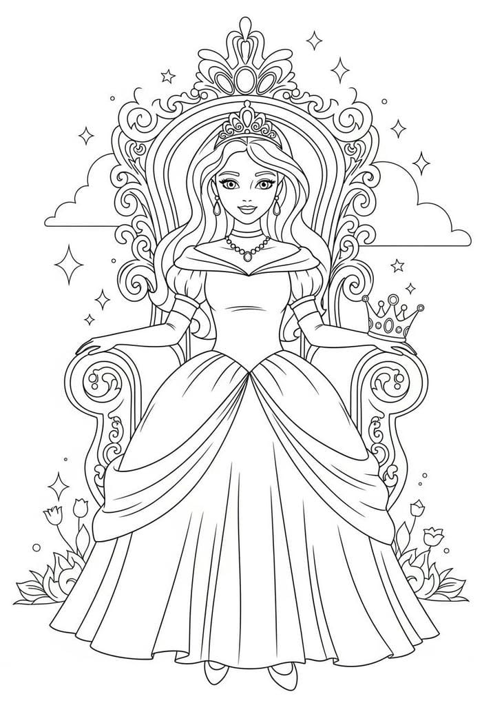 hình tô màu công chúa ngồi trên ghế