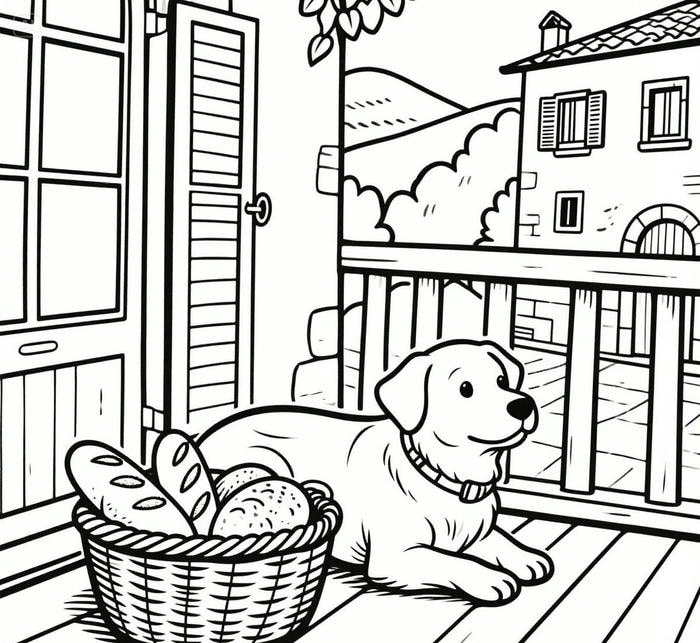 hình tô màu cún con đang chờ chủ về nhà