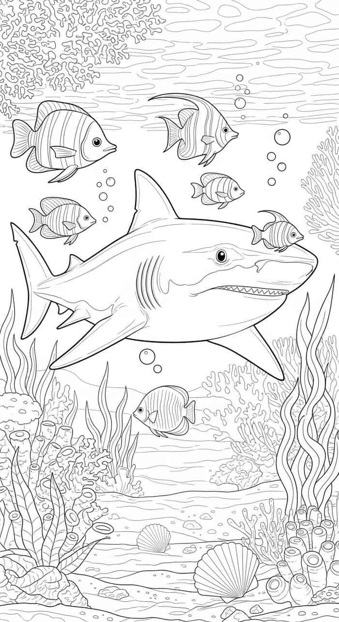hình tô màu đàn cá bơi dưới biển