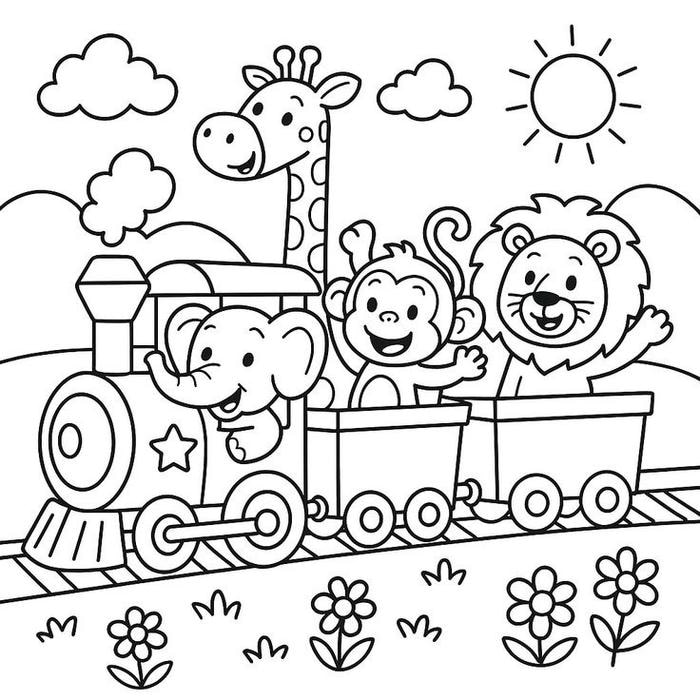 hình tô màu động vật trên tàu hỏa