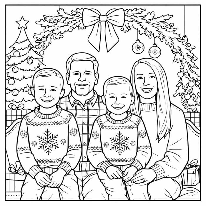 hình tô màu gia đình chụp kỉ niệm