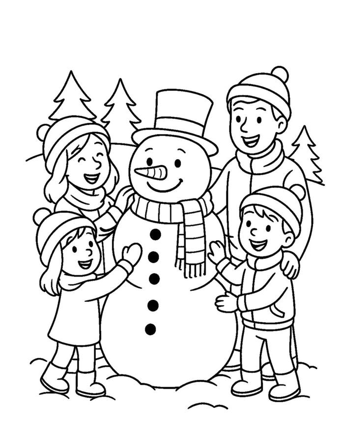 hình tô màu gia đình làm người tuyết