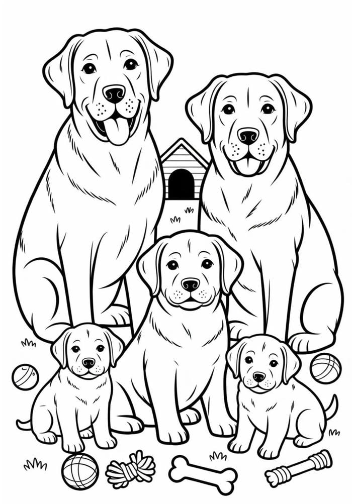 hình tô màu gia đình nhà chó