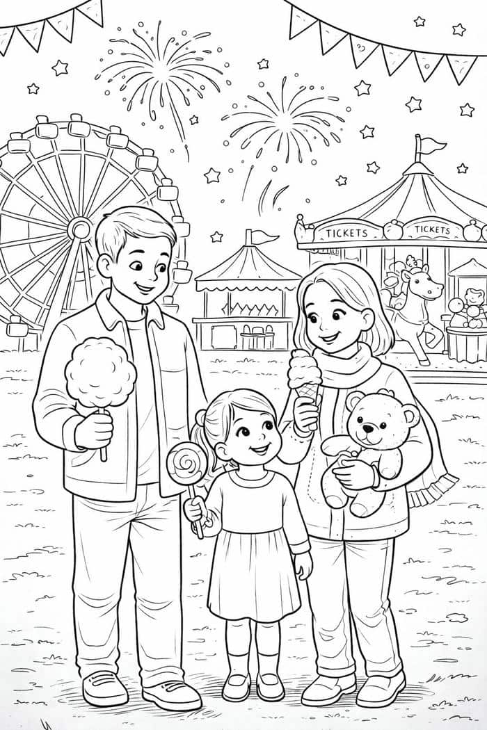 hình tô màu gia đình trong công viên