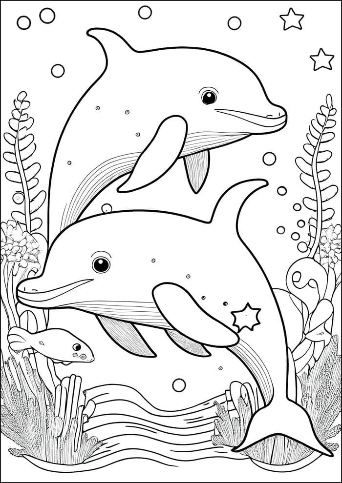 hình tô màu hai con cá heo