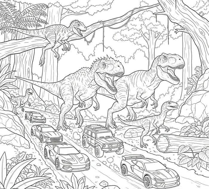 hình tô màu khủng long trong rừng