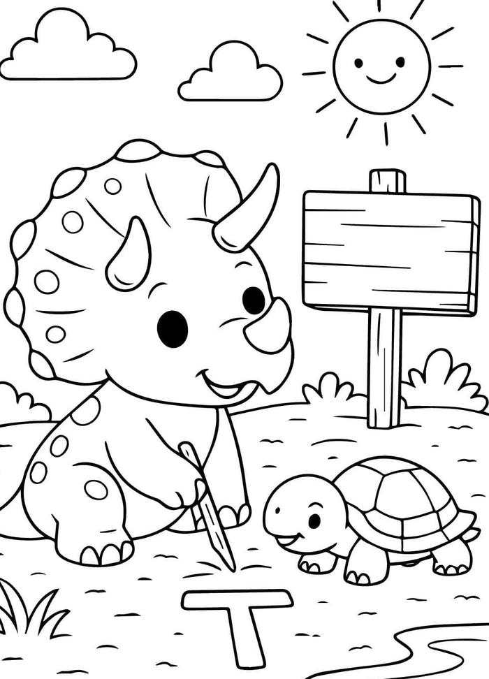 hình tô màu khủng long và rùa