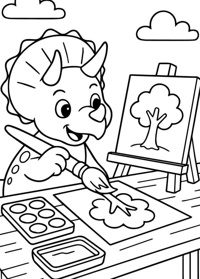 hình tô màu khủng long vẽ cây