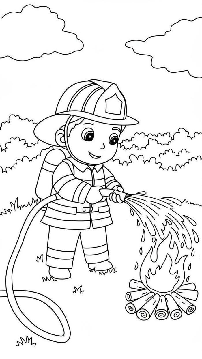 hình tô màu lính cứu hỏa bảo vệ cộng đồng