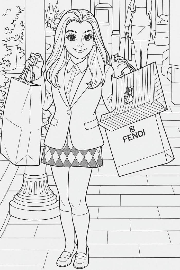 hình tô màu mẹ đi mua sắm