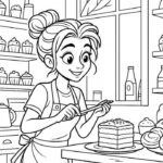 hình tô màu mẹ làm bánh kem