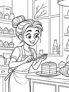 hình tô màu mẹ làm bánh kem