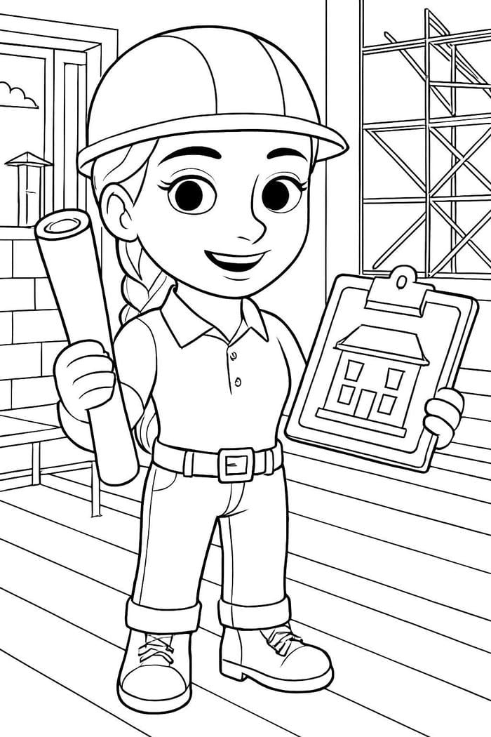 hình tô màu nghề xây dựng cầm bản thiết kế