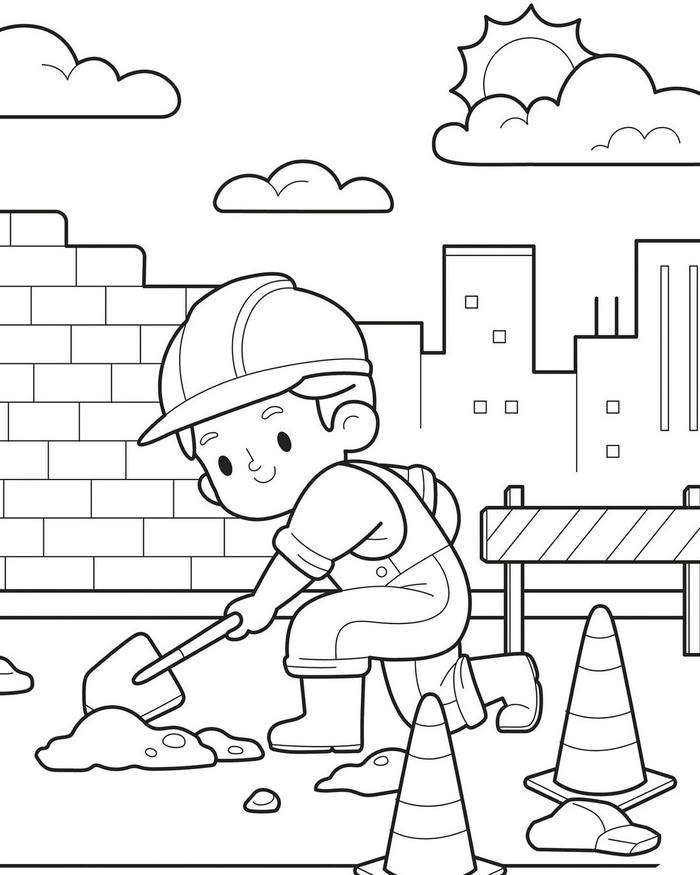 hình tô màu nghề xây dựng trộn bê tông