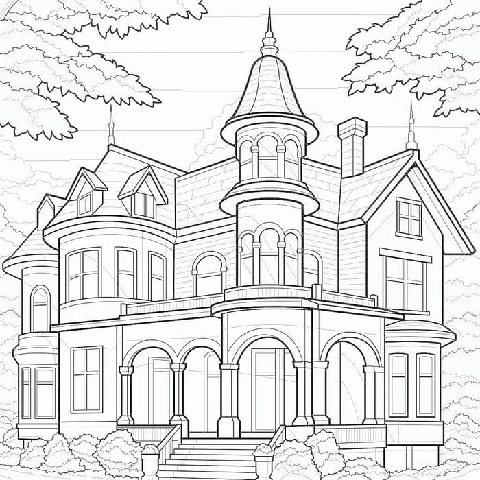hình tô màu ngôi nhà cổ kính