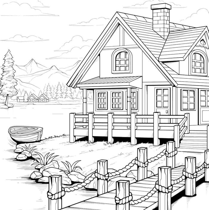 hình tô màu ngôi nhà và sân vườn