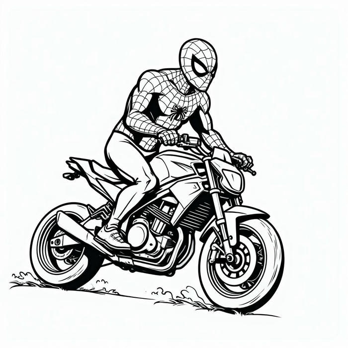 hình tô màu người nhện chạy xe