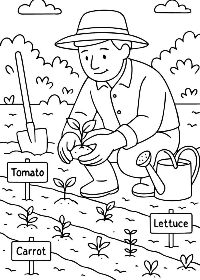 hình tô màu nông dân lao động chân tay