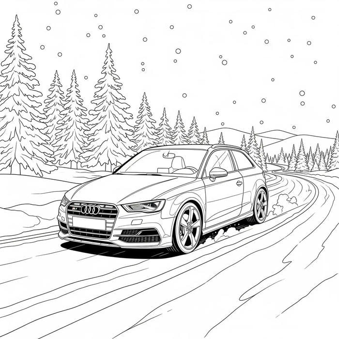 hình tô màu ô tô chạy trong tuyết