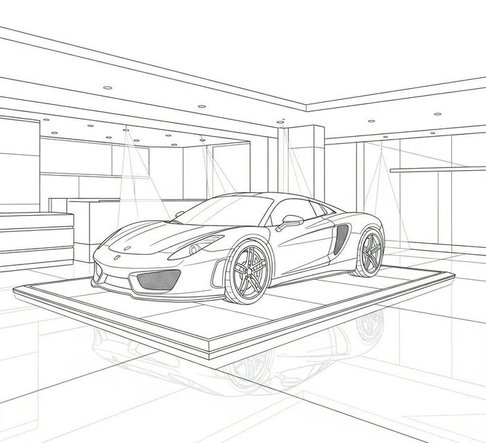 hình tô màu ô tô trưng bày