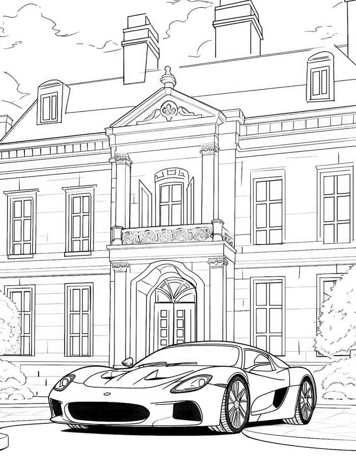 hình tô màu ô tô trước hiên nhà